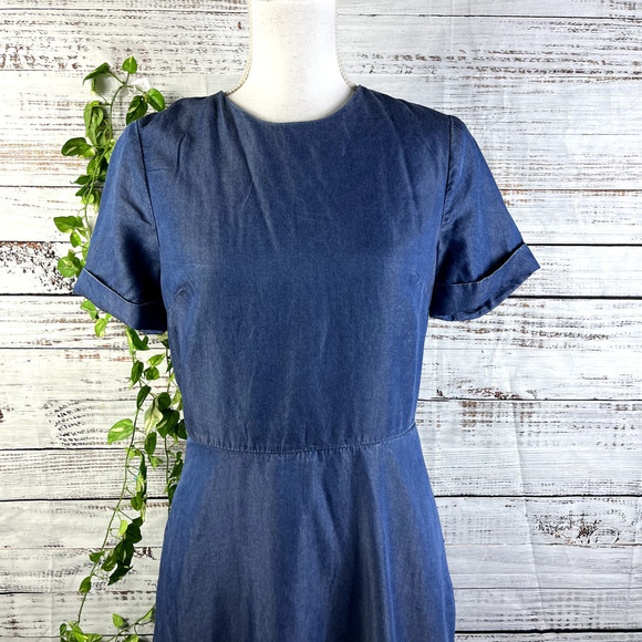 Banana Republic Dress $128 size 4 Denim Jean Tencel Career Wedding Knee A Line - Picture 5 of 16